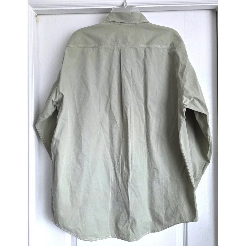 VTG Banana Republic Sage Green Cotton Button Shirt Contrast Stitch Sz L Safari